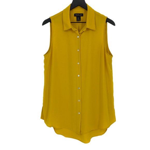 RACHEL ZOE Los Angeles New York Yellow Button Up Sleeveless Shirt Size L - Picture 2 of 16